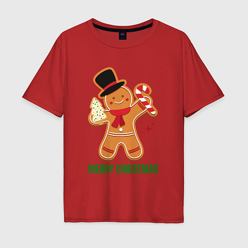 Мужская футболка оверсайз Пряничный человечек с леденцом / Красный – фото 1