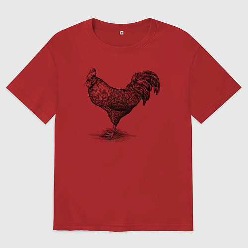 Мужская футболка оверсайз Петух / Красный – фото 1