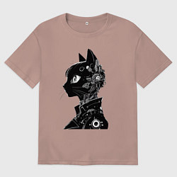 Мужская футболка оверсайз Кибер кошечка - аниме