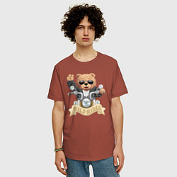 Футболка оверсайз мужская Плюшевый медвежонок байкер, цвет: кирпичный — фото 2