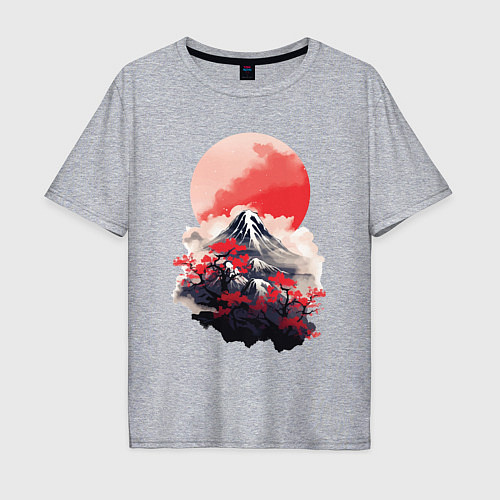 Мужская футболка оверсайз Солнце на фоне горы / Меланж – фото 1