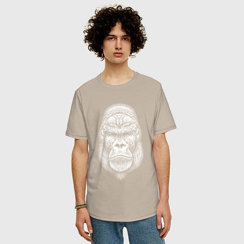 Мужская футболка оверсайз Морда серьезной гориллы / Миндальный – фото 3