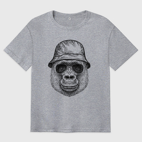Мужская футболка оверсайз Горилла в панаме / Меланж – фото 1