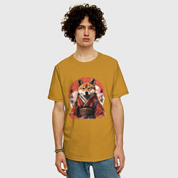 Футболка оверсайз мужская Сиба ину, самурай, цвет: горчичный — фото 2