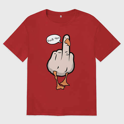 Мужская футболка оверсайз Duck you - фак ю / Красный – фото 1