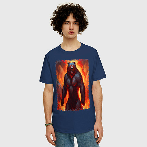 Мужская футболка оверсайз Медведь грозный рычит / Тёмно-синий – фото 3