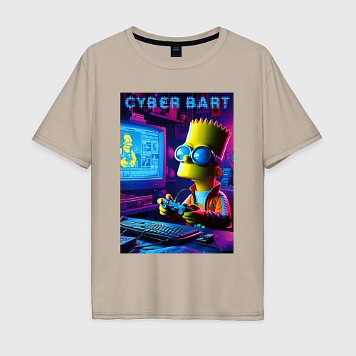 Мужская футболка оверсайз Cyber Bart is an avid gamer / Миндальный – фото 1