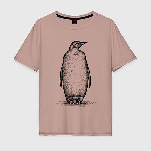 Мужская футболка оверсайз Пингвин стоит / Пыльно-розовый – фото 1