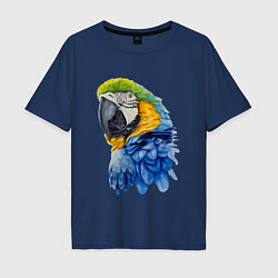 Мужская футболка оверсайз Сине-золотой попугай ара