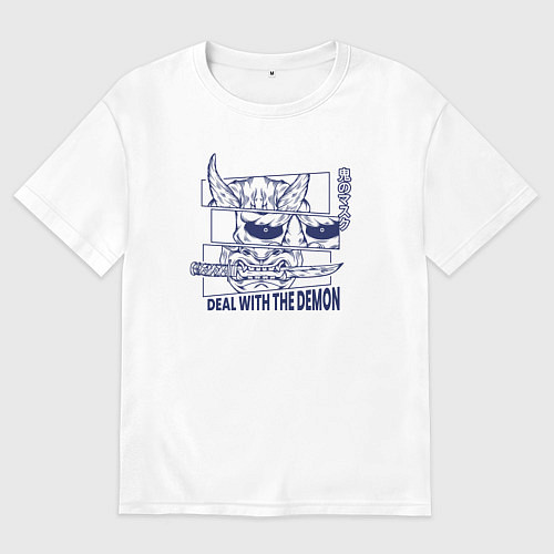 Мужская футболка оверсайз Они демон маска / Белый – фото 1