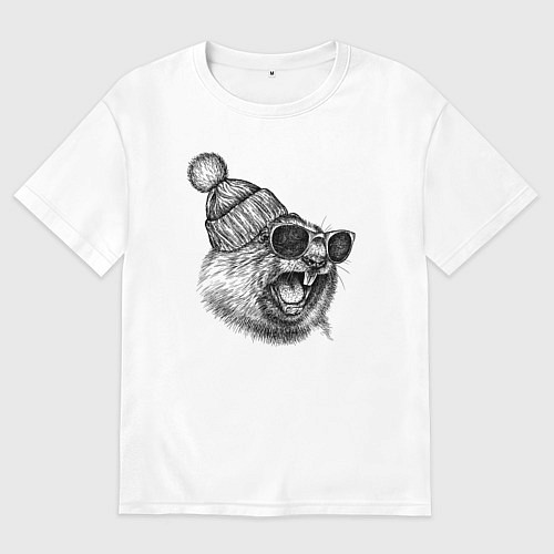Мужская футболка оверсайз Орущий суслик-хипстер / Белый – фото 1