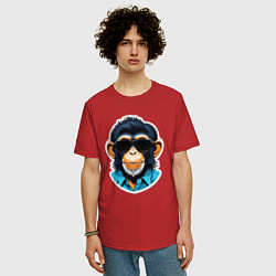 Футболка оверсайз мужская Портрет обезьяны в темных очках, цвет: красный — фото 2