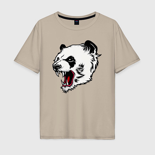 Мужская футболка оверсайз Оскал панды / Миндальный – фото 1