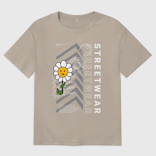 Мужская футболка оверсайз Ромашка streetwear / Миндальный – фото 1