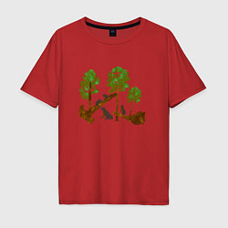 Футболка оверсайз мужская Медведи в сосновом лесу, цвет: красный