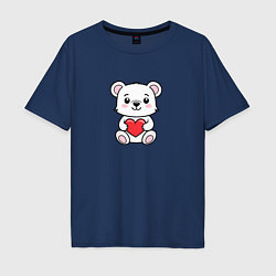 Футболка оверсайз мужская Белый медвежонок с сердечком, цвет: тёмно-синий