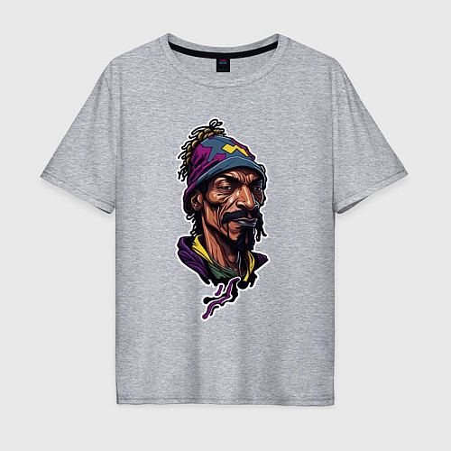 Мужская футболка оверсайз Snoop dogg head / Меланж – фото 1