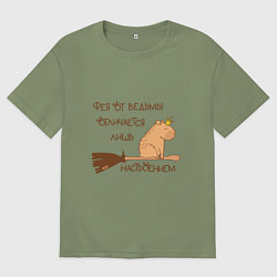 Мужская футболка оверсайз Мем капибара на метле: фея и ведьма