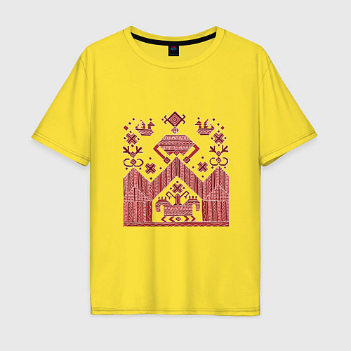 Мужская футболка оверсайз Красные славянская узоры вышивки / Желтый – фото 1
