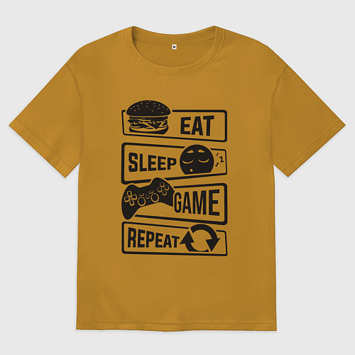 Мужская футболка оверсайз Есть спать играть / Горчичный – фото 1