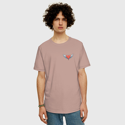 Мужская футболка оверсайз Сердечко с крылашками / Пыльно-розовый – фото 3