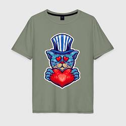 Мужская футболка оверсайз Кот с сердцем