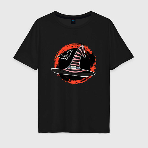 Мужская футболка оверсайз Мультяшная шляпа ведьмы / Черный – фото 1