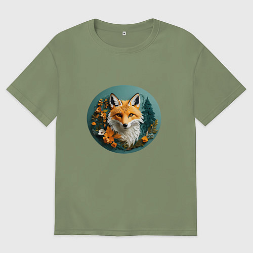 Мужская футболка оверсайз Портрет лисенока в цветах / Авокадо – фото 1
