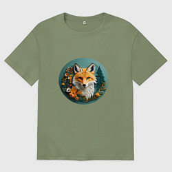 Мужская футболка оверсайз Портрет лисенока в цветах