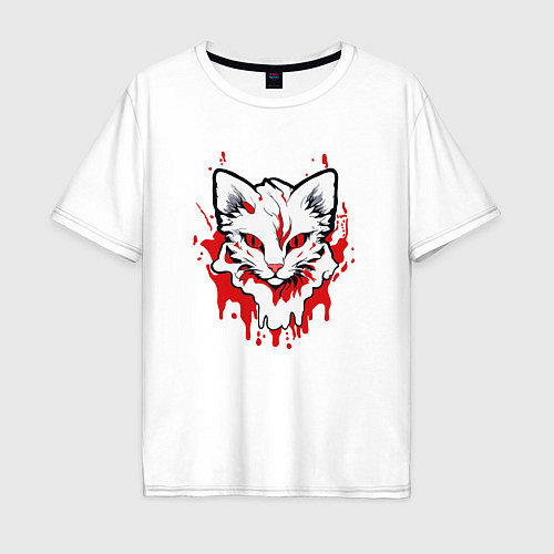 Мужская футболка оверсайз Кровавый кот / Белый – фото 1