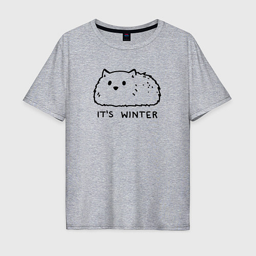 Мужская футболка оверсайз Cat its winter / Меланж – фото 1
