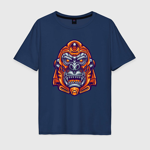 Мужская футболка оверсайз Робот обезьяна / Тёмно-синий – фото 1
