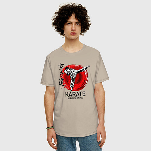 Мужская футболка оверсайз Karate Kyokushinkai / Миндальный – фото 3
