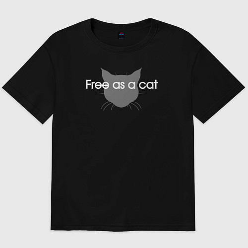 Мужская футболка оверсайз Free as a cat / Черный – фото 1