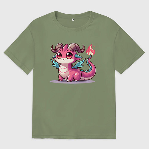 Мужская футболка оверсайз Милый розовый дракончик / Авокадо – фото 1