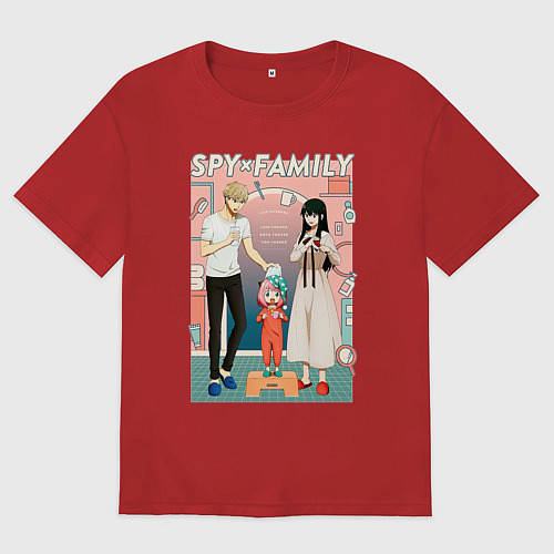 Мужская футболка оверсайз Семья шпиона главные персонажи из аниме / Красный – фото 1