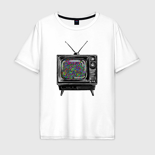 Мужская футболка оверсайз Старый телевизор цветной шум / Белый – фото 1