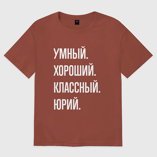 Мужская футболка оверсайз Умный хороший классный Юрий / Кирпичный – фото 1