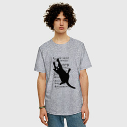 Футболка оверсайз мужская Кот повис на музыкальных нотах, цвет: меланж — фото 2