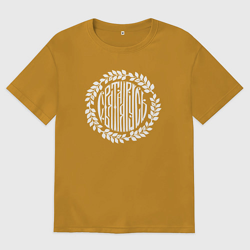 Мужская футболка оверсайз Логотип русь / Горчичный – фото 1