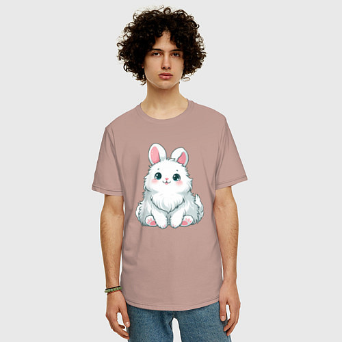 Мужская футболка оверсайз Пушистый аниме кролик / Пыльно-розовый – фото 3