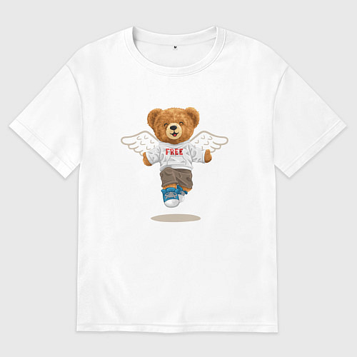 Мужская футболка оверсайз Плюшевый медвежонок с крыльями / Белый – фото 1