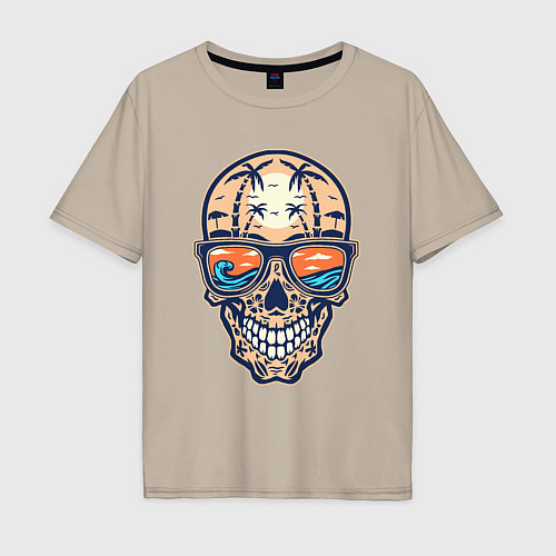 Мужская футболка оверсайз Summer skull / Миндальный – фото 1