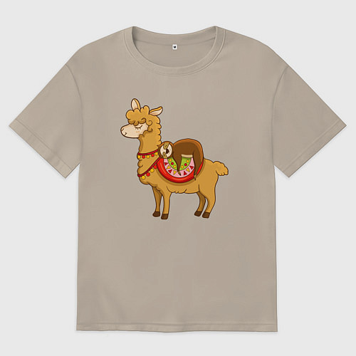 Мужская футболка оверсайз Лама и ленивец / Миндальный – фото 1