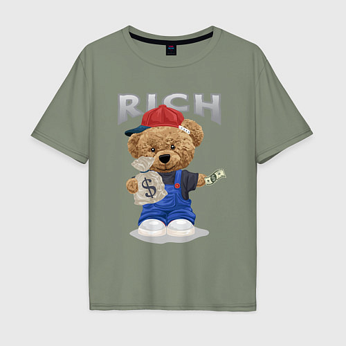 Мужская футболка оверсайз Плюшевый медведь с мешком денег / Авокадо – фото 1