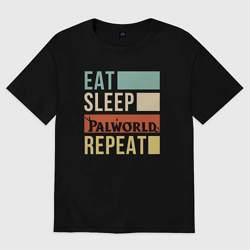 Мужская футболка оверсайз Eat sleep Palworld rpeat / Черный – фото 1