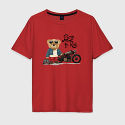 Мужская футболка оверсайз Плюшевый медвежонок с мотоциклом
