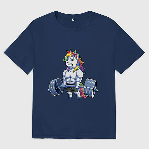 Мужская футболка оверсайз Тяж единорог / Тёмно-синий – фото 1