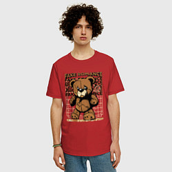 Футболка оверсайз мужская Плюшевый медвежонок грустный, цвет: красный — фото 2