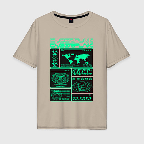 Мужская футболка оверсайз Cyberpunk streetwear / Миндальный – фото 1